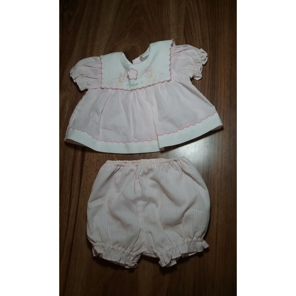 Vintage Baby Togs Embroidered Easter Bunny Dress and Bloomers set size 6-9 month